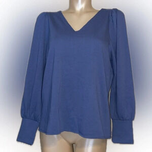 Land n’ sea women’s sweatshirt large top shirt blue vneck soft casual stretch